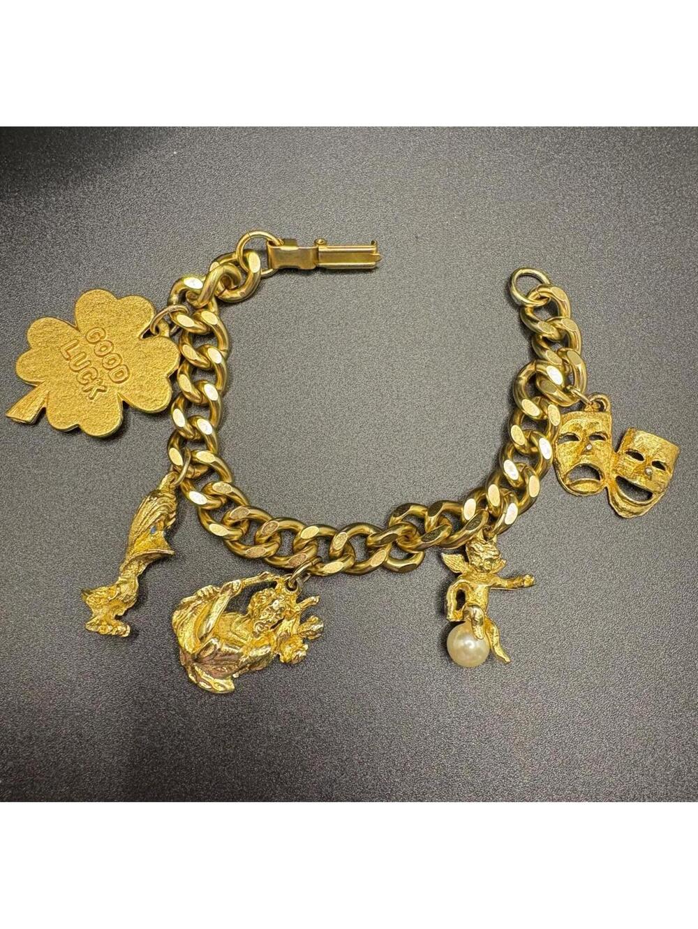 Vintage Gold Tone Charm Bracelet - Picture 1 of 7